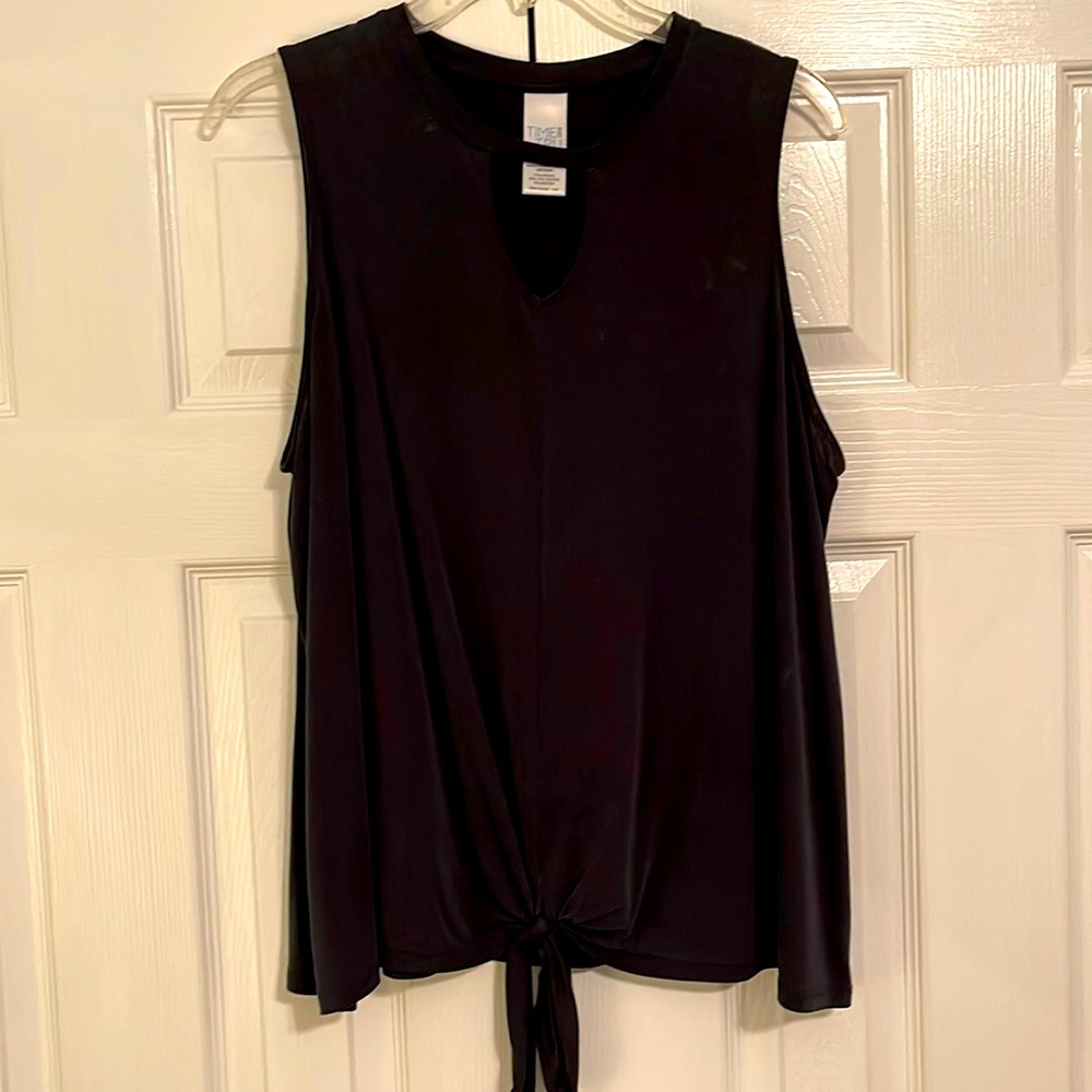 Slate gray keyhole neck, sleeveless, stretchy, flowy top, Size XL 16-18